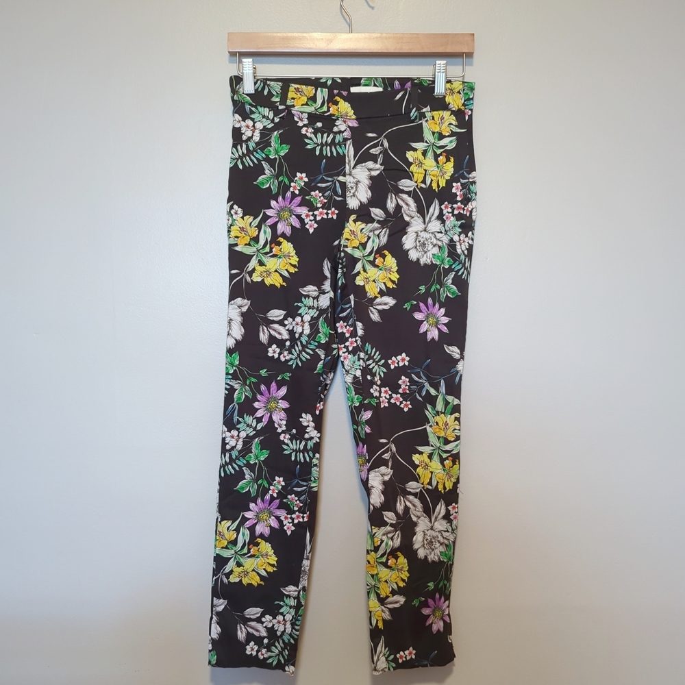 H&M Floral Print Trousers - Black, Yellow, Green